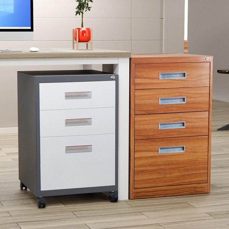 办公桌下文件柜铁皮矮柜带锁抽屉柜钢制活动柜床头收纳储物小柜子