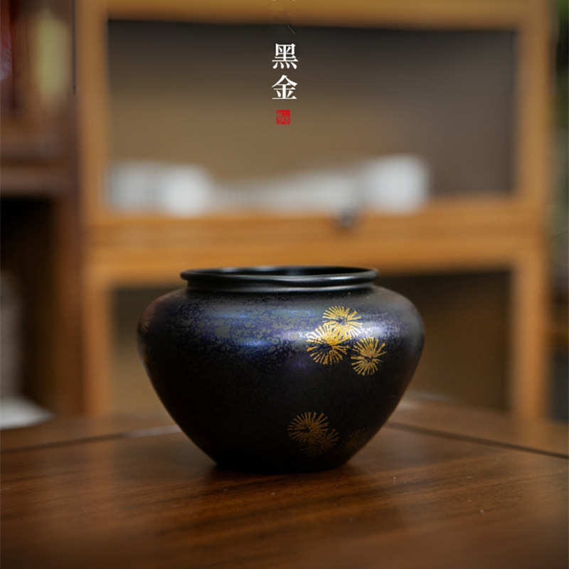 老铁漆器大号茶渣缸家用桌面水盂建水茶水缸废水桶功夫茶