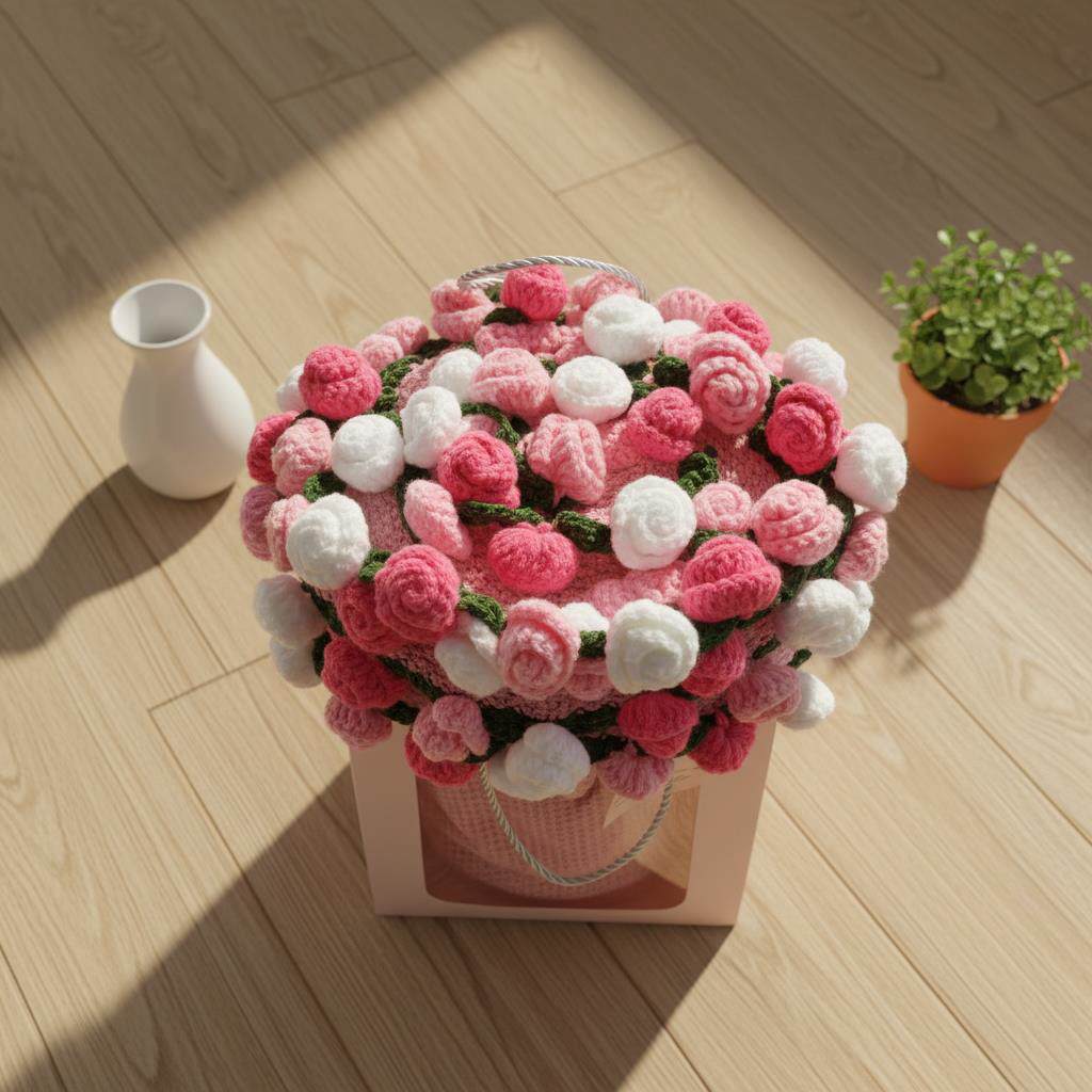 成品发货玫瑰花束毯子手工编织玫瑰花送朋友家人闺蜜结婚订婚礼物