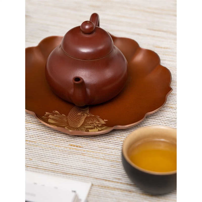 古歌元作中式纯手工烧制复古纯铜壶承壶托小托盘功夫茶具配件家用
