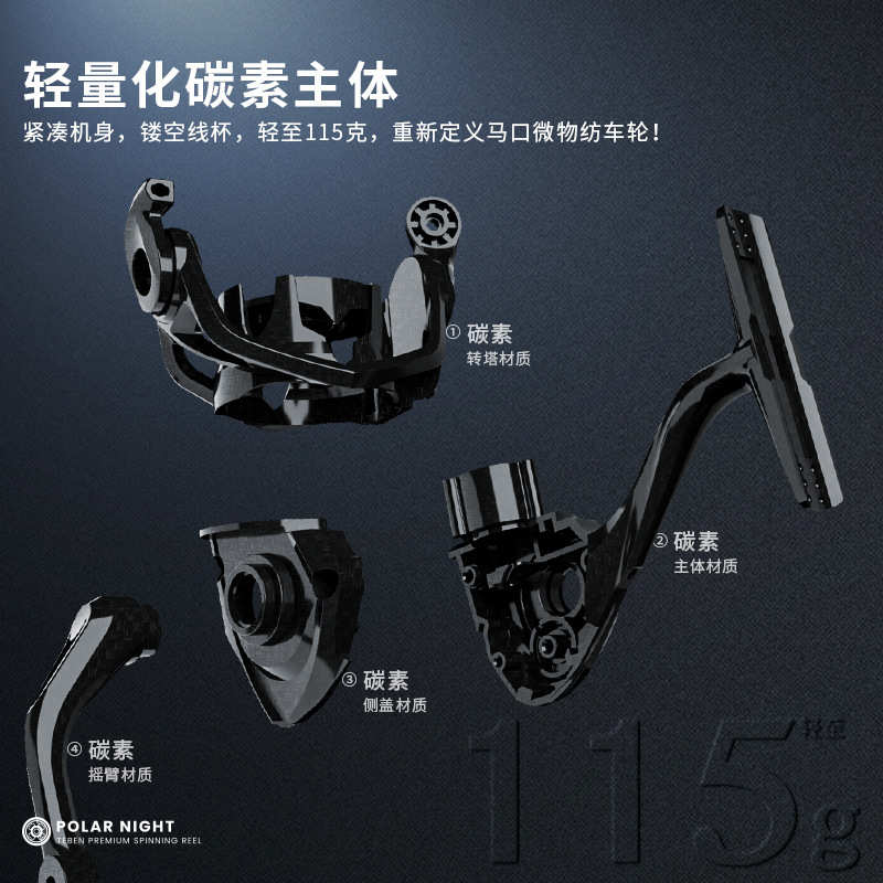 极夜碳素纺车轮微物路亚渔轮马口白条轮115g远投海竿轮海钓轮