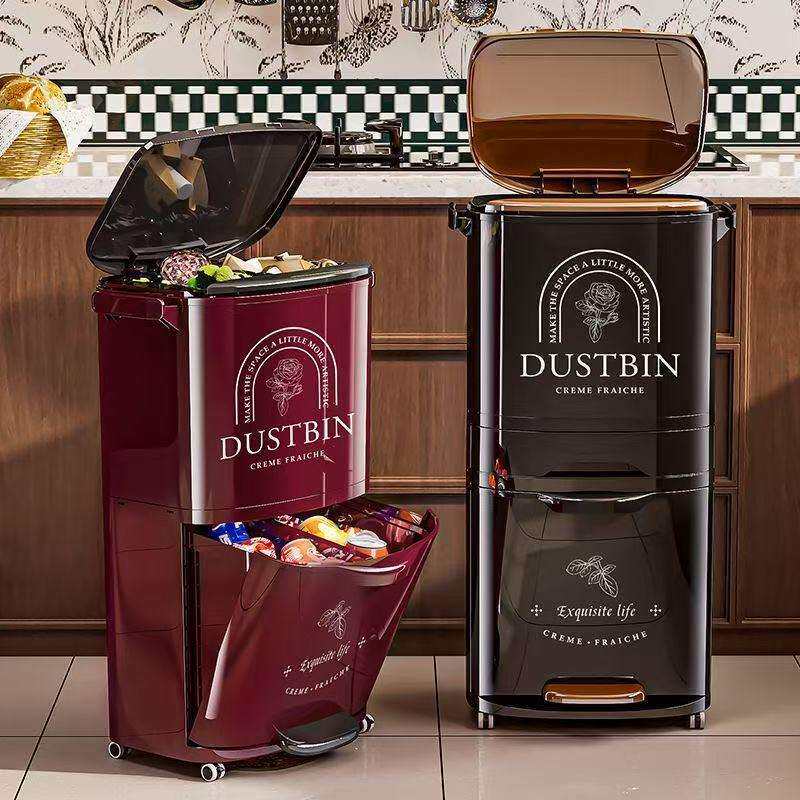 厨房垃圾桶家用可移动2026新款大容量专用干湿分离分类高款免弯腰