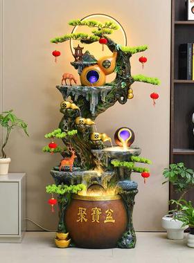 聚宝盆流水摆件循环水招财客厅玄关装饰办公室乔迁葫芦生财风水轮