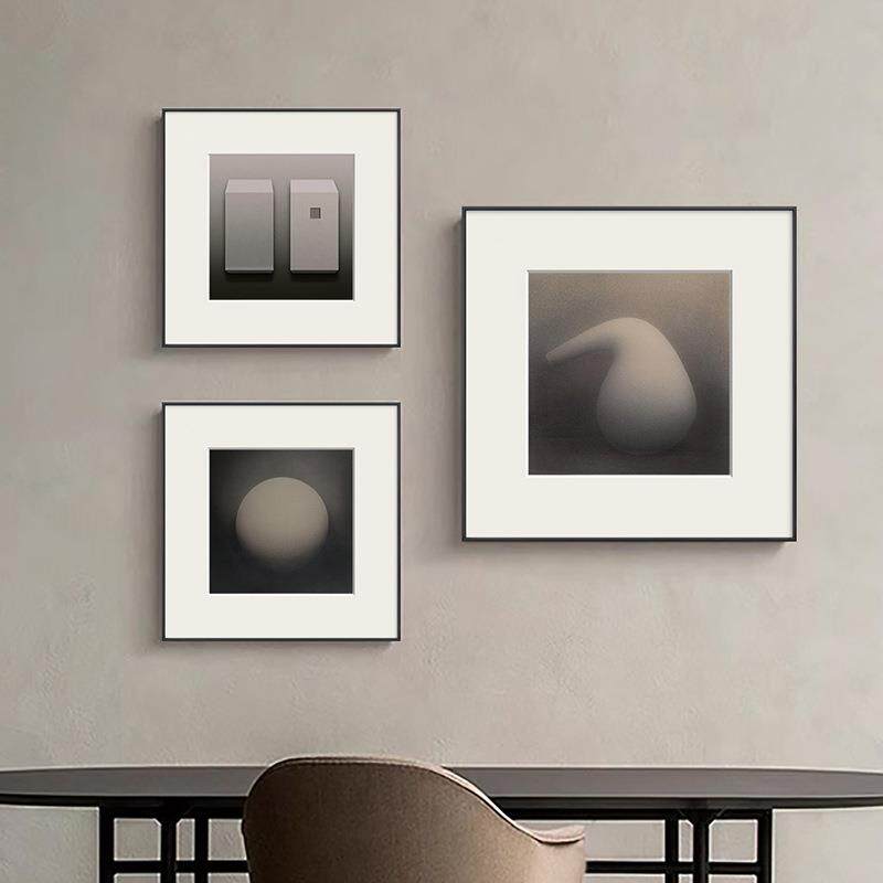 工挂业风黑白抽象艺术画客意厅组装合壁画式简光影结构约卧室床头