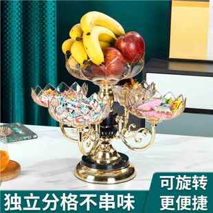 水晶多意层旋转水晶NVY水果盘家用客厅茶创轻奢零食几糖果可 欧式