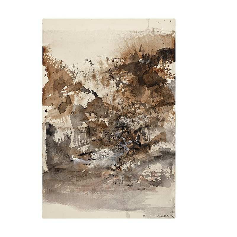 赵无极抽象画现代轻奢混搭风格竖版大幅装饰画入户玄关过道壁画