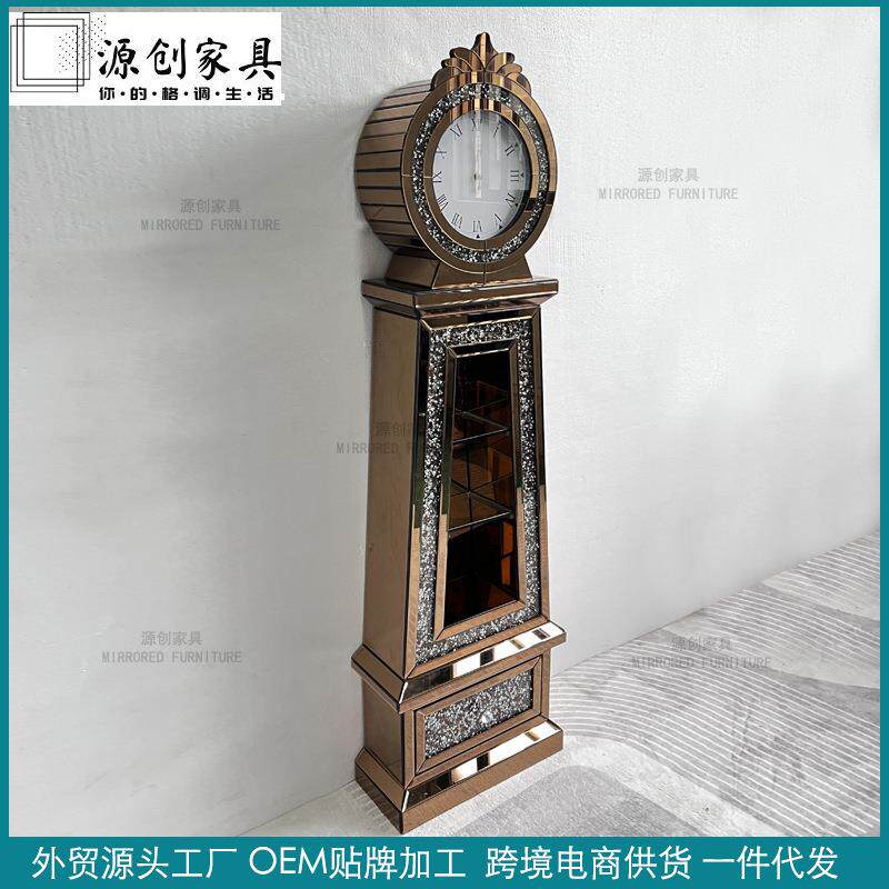 欧式复古落地钟 手工轻奢玻璃水晶镜面座钟 客厅 酒店 书房立钟