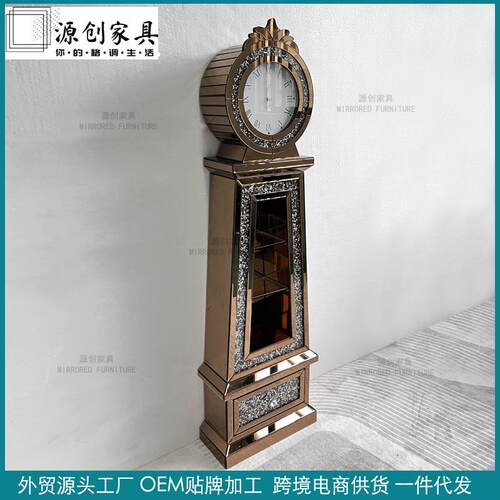欧式复古落地钟 手工轻奢玻璃水晶镜面座钟 客厅 酒店 书房立钟