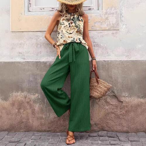Floral Print Sleeveless Top Casual Round Neck Blouse Slim
