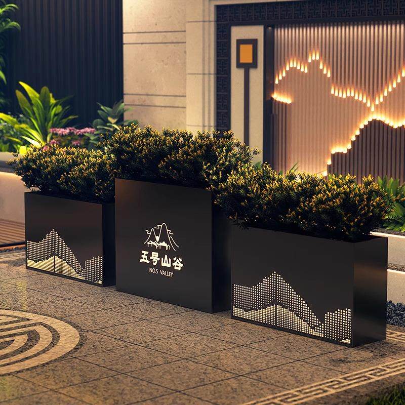 户外铁艺花箱组合灯箱太阳能灯光花槽餐厅奶茶店外摆隔断室外花坛