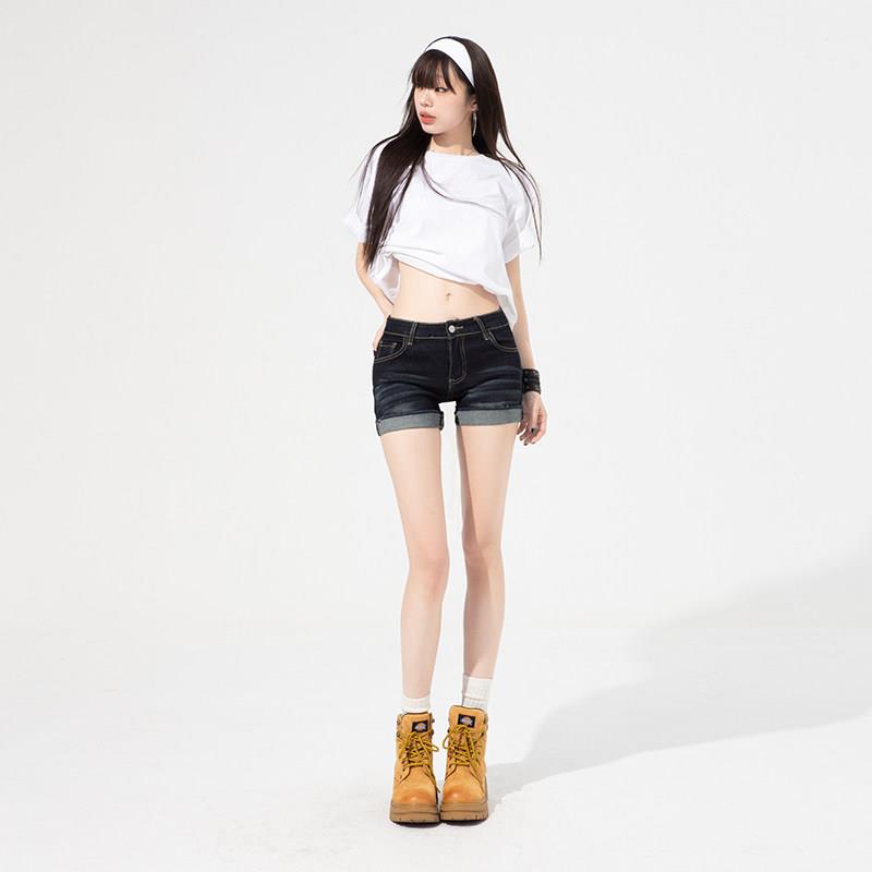 美式牛仔短裤女2025年夏季高腰辣妹性感卷边直筒裤子显瘦a字热裤