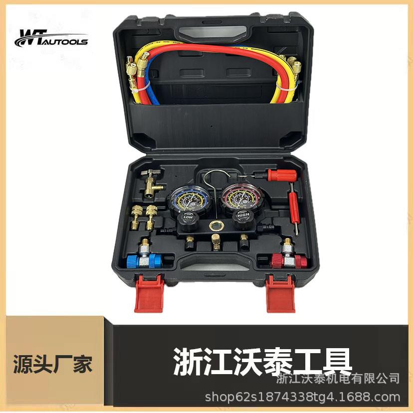 R134a冷媒汽车加氟表雪种压力表双表阀空调加氟工具套装制冷高压