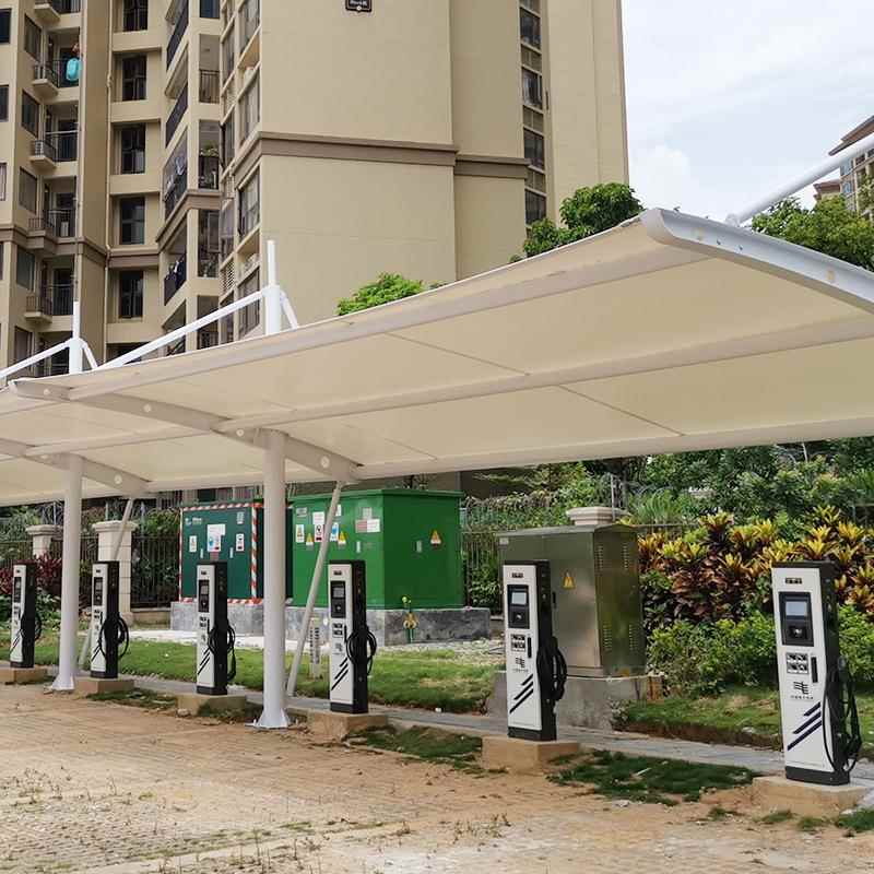 惠阳动车充电站车棚小公园遮阳景无品牌/区观棚拉汽杆式钢膜结构