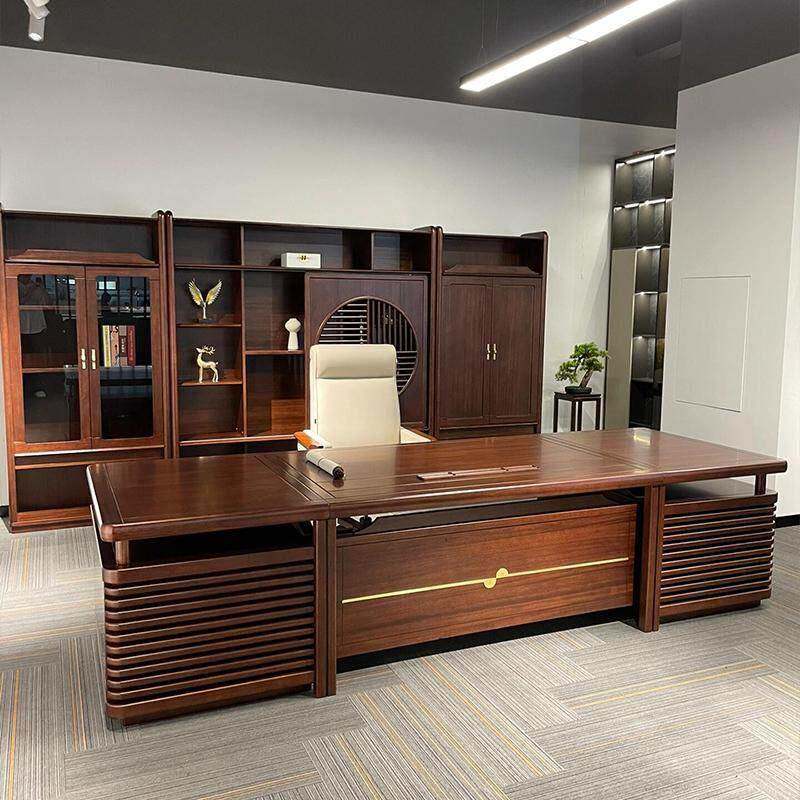 新中式办公桌2026新款单人实木高端大班台大气老板桌高级感胡桃木