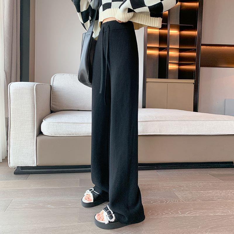Knitted casual pants for women solid color high waist slim