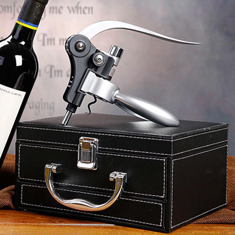 现货抽屉式红酒开瓶器套装8件套皮木盒葡萄酒开酒器送礼LOGO