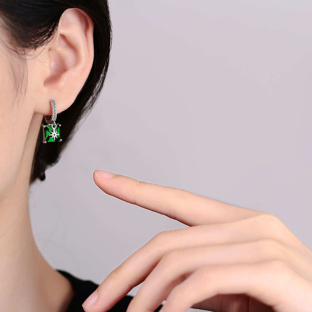欧美几何方形气质星星耳环高级感轻奢超闪锆石满钻耳扣耳饰潮