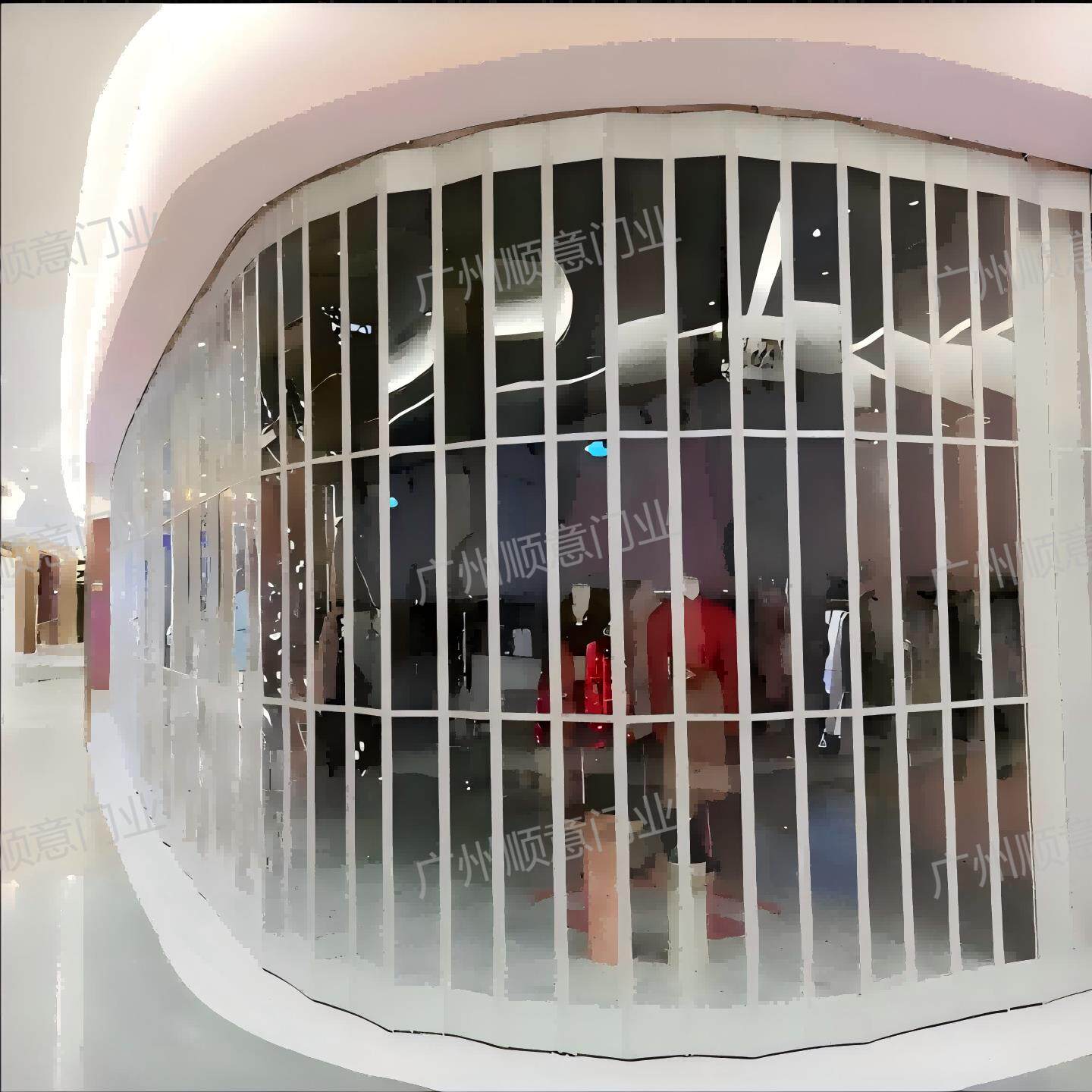 商场铝合金水晶折叠门洗车店专用折叠推拉门店铺隔断弧形PVC卷帘