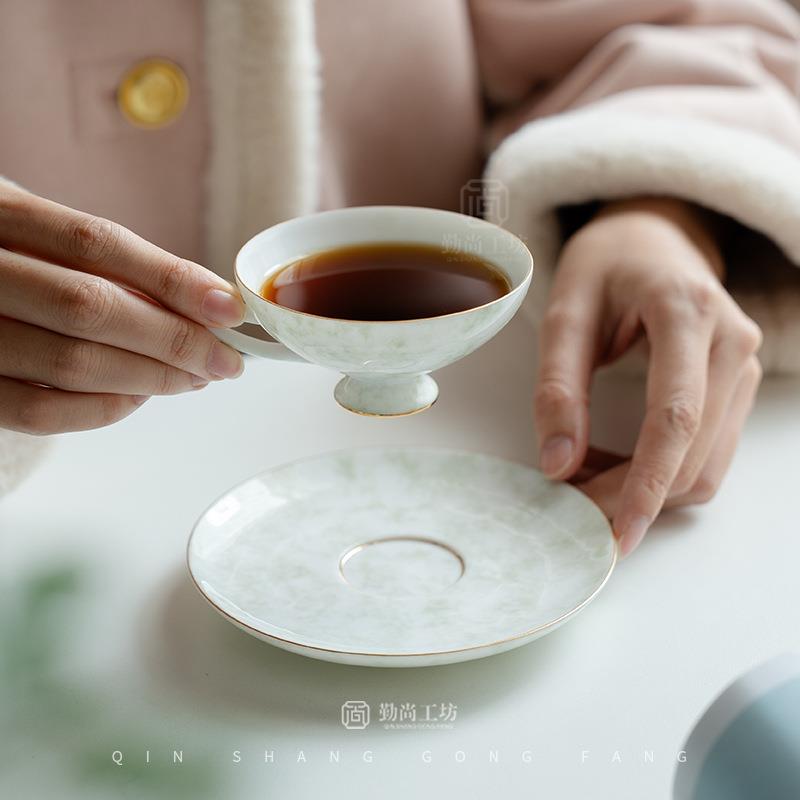 花开荼蘼渐变色陶瓷咖啡杯带杯垫小清新办公杯个人杯马克杯带杯碟
