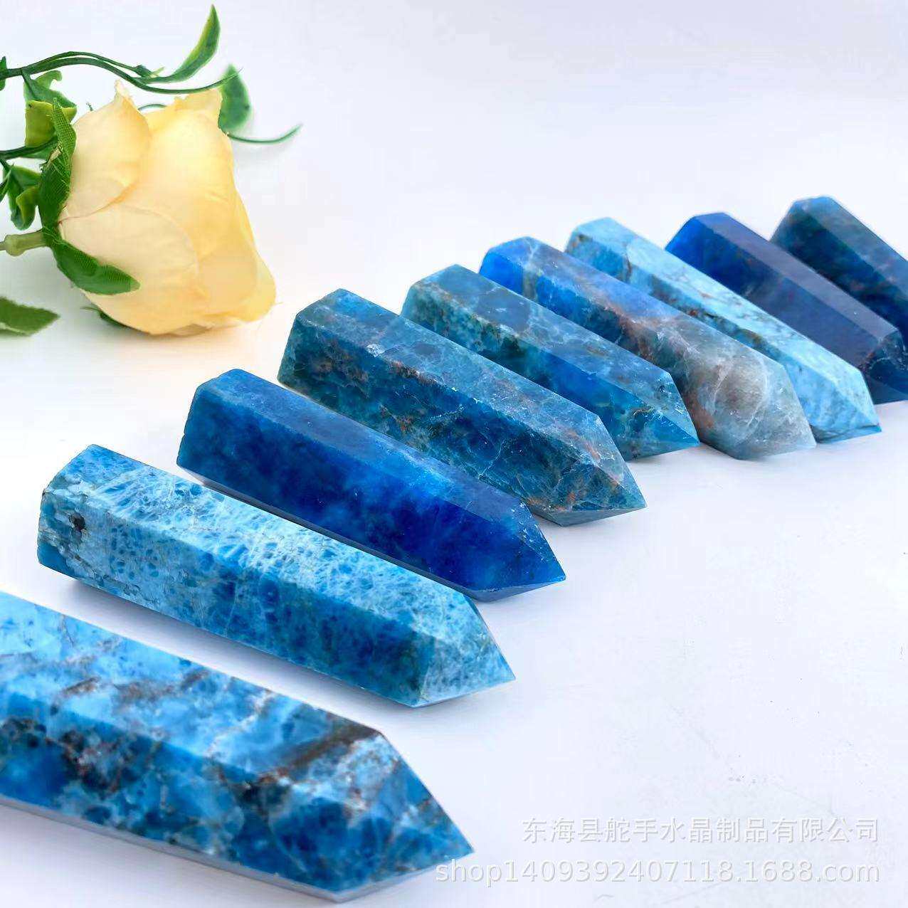 天然晶体蓝磷灰六棱柱摆件原石切割单尖六角柱摆件家居消磁装饰