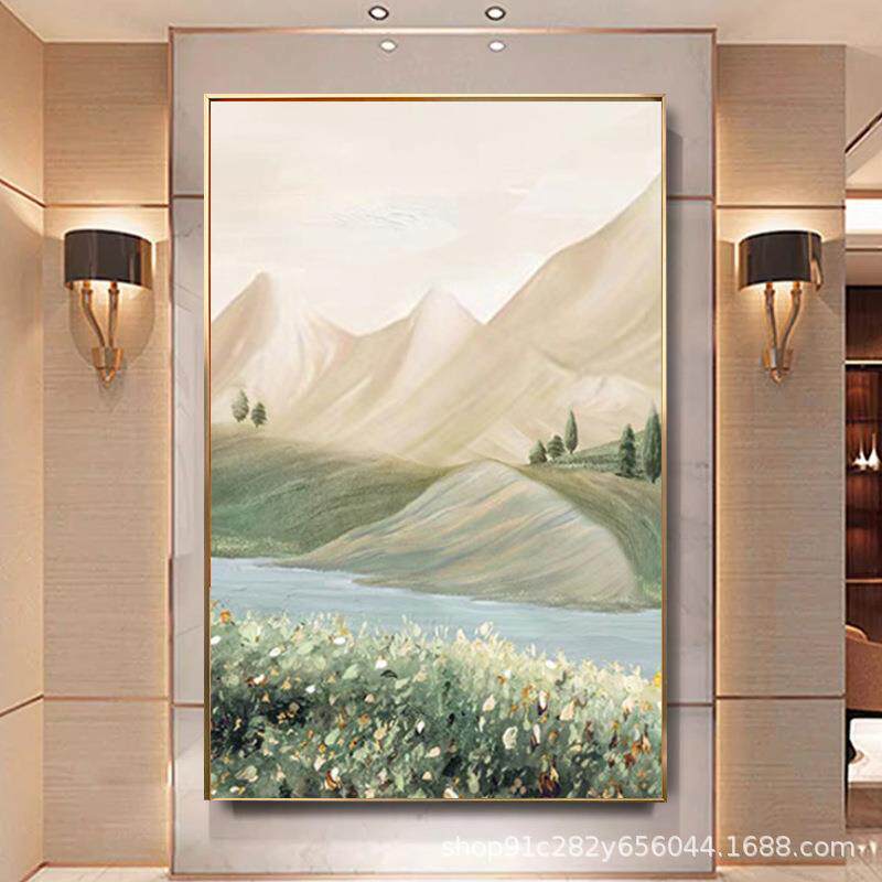 纯手绘油画【水软山温】客厅玄关沙发背景装饰画简约现代立体挂画