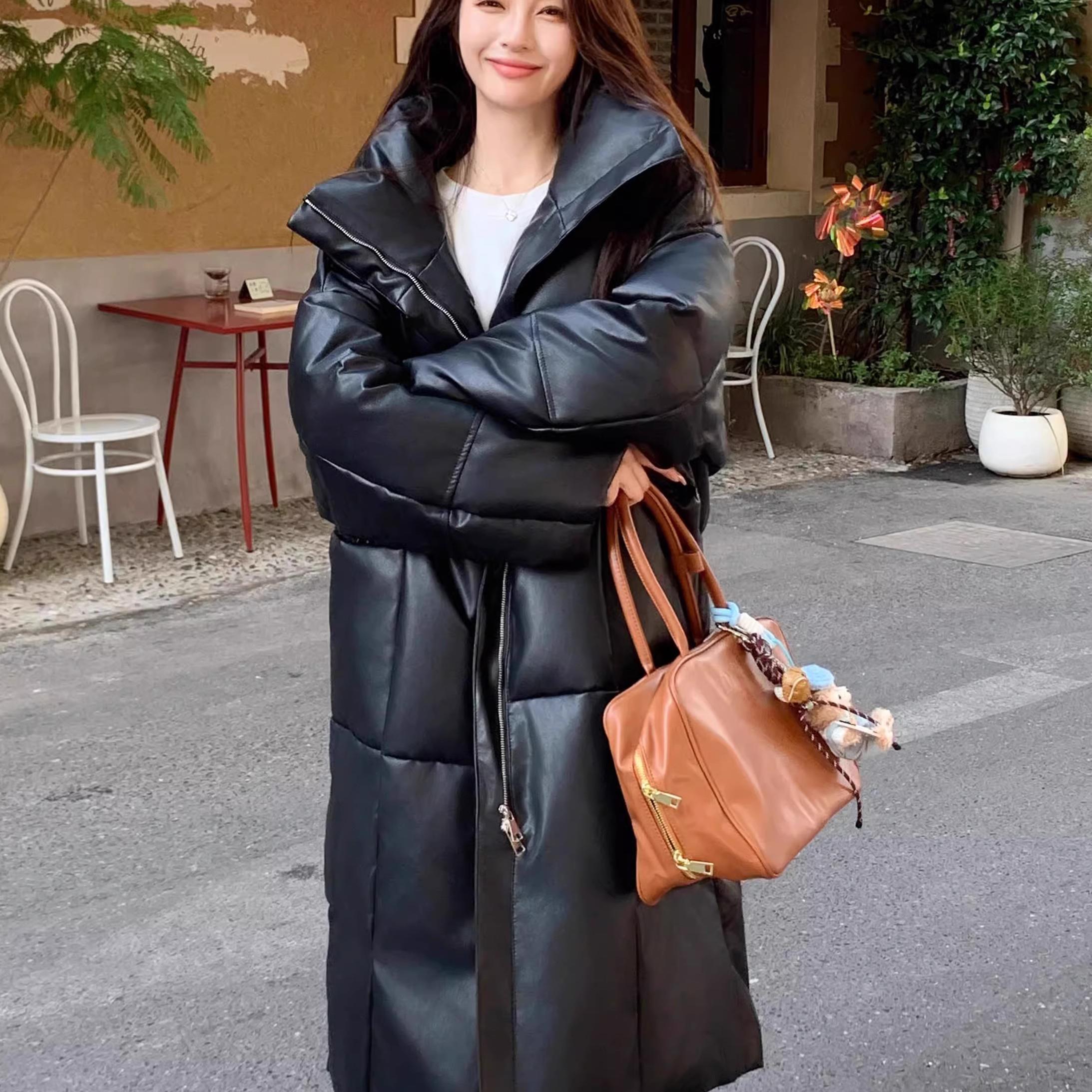 Baulmain Paul羽绒服女2025年新款长款PU皮冬季韩版大衣加厚外套