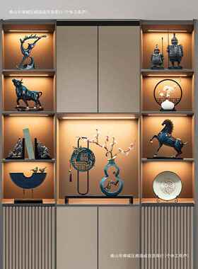 艺术新中式办公室摆件酒柜装饰品玄关轻奢老板感客厅