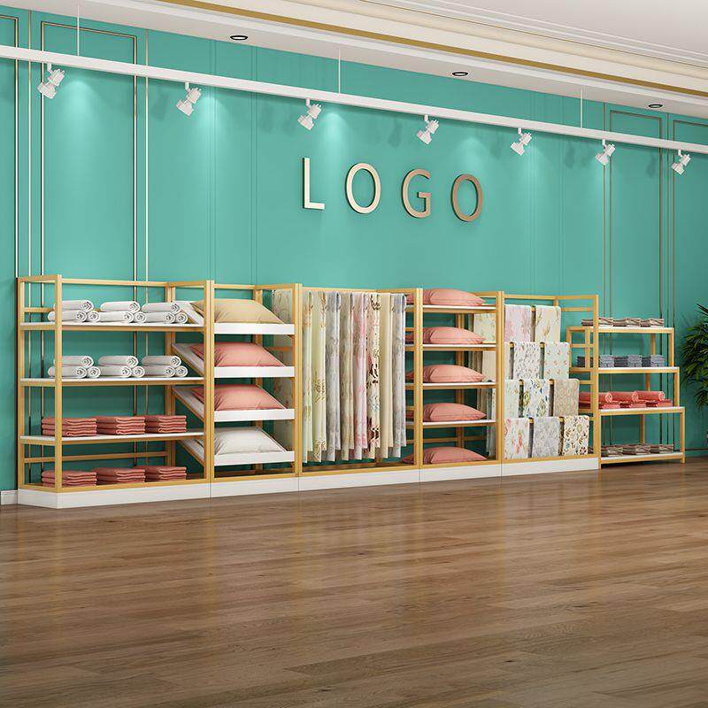 家纺货架展示架床上用品四件套床单布料架子被子被芯枕头中岛矮柜