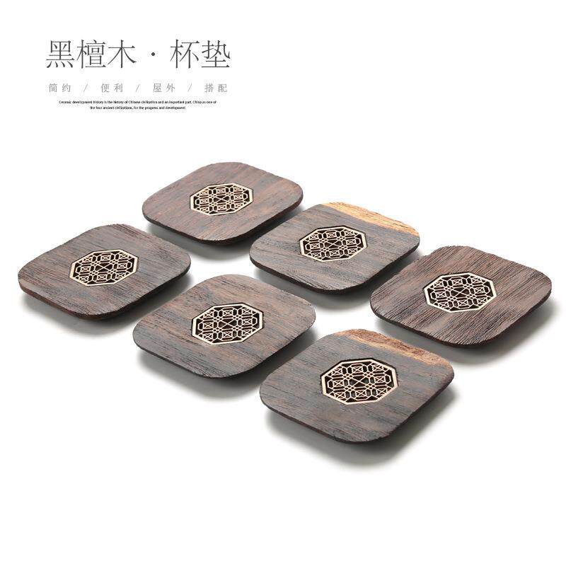 黑檀木茶杯垫复古合金窗花茶托隔热垫茶具套装茶台垫茶道配件