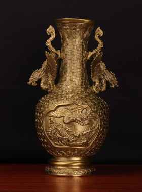 杨铜记 铜花瓶 铜花瓶 龙凤花瓶家居办公室铜花瓶摆件 双龙花瓶