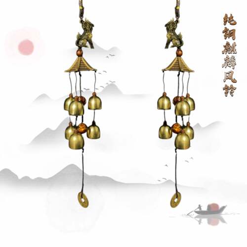 纯铜麒麟风铃一对创意店铺用门铃吉祥挂饰2层6铃