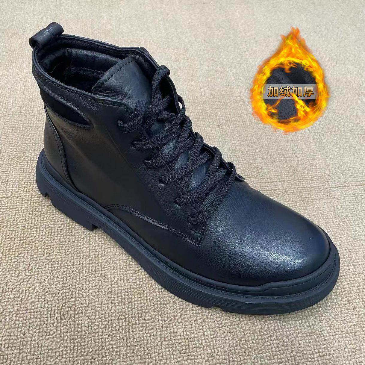 牛皮帅气高帮皮鞋2025秋冬新款男士中帮休闲英伦风加绒保暖马丁靴