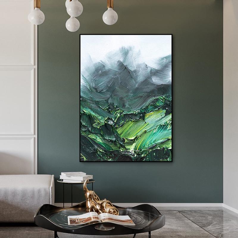 风景装饰画墙挂画立体背景落地客厅油画手绘山脉绿色肌理玄关沙发图片