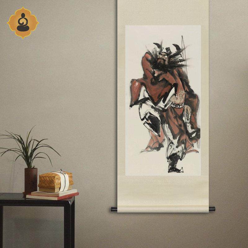 竖幅写意水墨人物国画钟馗纳福画像书房玄关中式画轴卷轴画框挂画