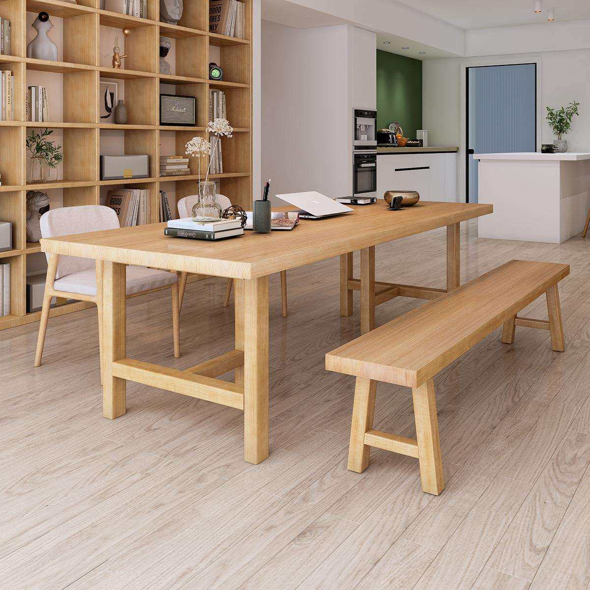 书房全实木客厅大长书桌家用简约卧室长条办公桌原木色电脑桌子