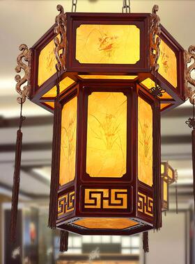 中式仿古实木吊灯复式楼六角宫灯温馨卧室书房餐厅工程别墅灯笼