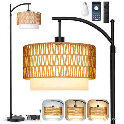 1简约客厅落灯室卧双层灯罩编织灯罩布罩日式17250V落地地灯中山