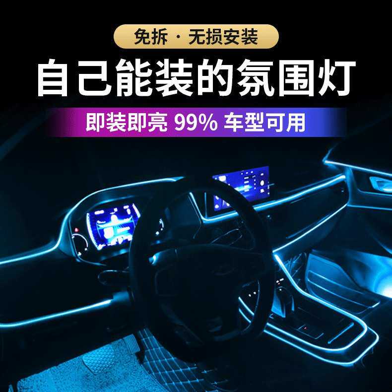 热卖5米USB带边夹式发光线灯汽车LED冷光线3米车内氛围灯条点烟器