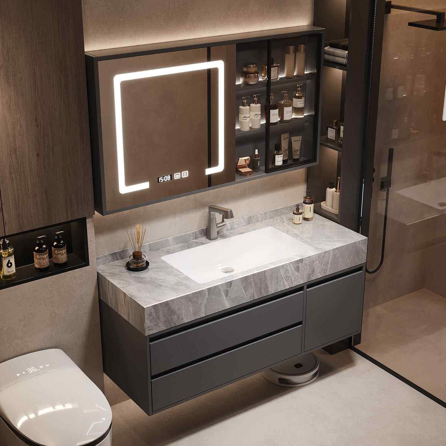 岩板陶瓷无缝一体简约浴室柜组合智能卫生间洗手池洗漱洗脸盆卫浴,家装主材,浴室柜组合,淘宝优惠券,粉丝福利购,淘宝优惠卷