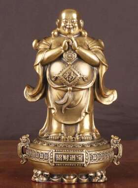 杨铜记 佛到 福到 站聚宝盆佛 大肚笑佛 开业喜庆摆件 恭喜佛