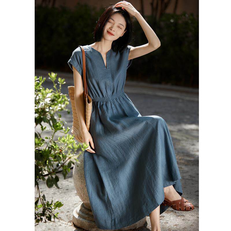 潮牌高级感亚麻洋装女夏季新款宽松气质中长版显瘦收腰棉麻裙子