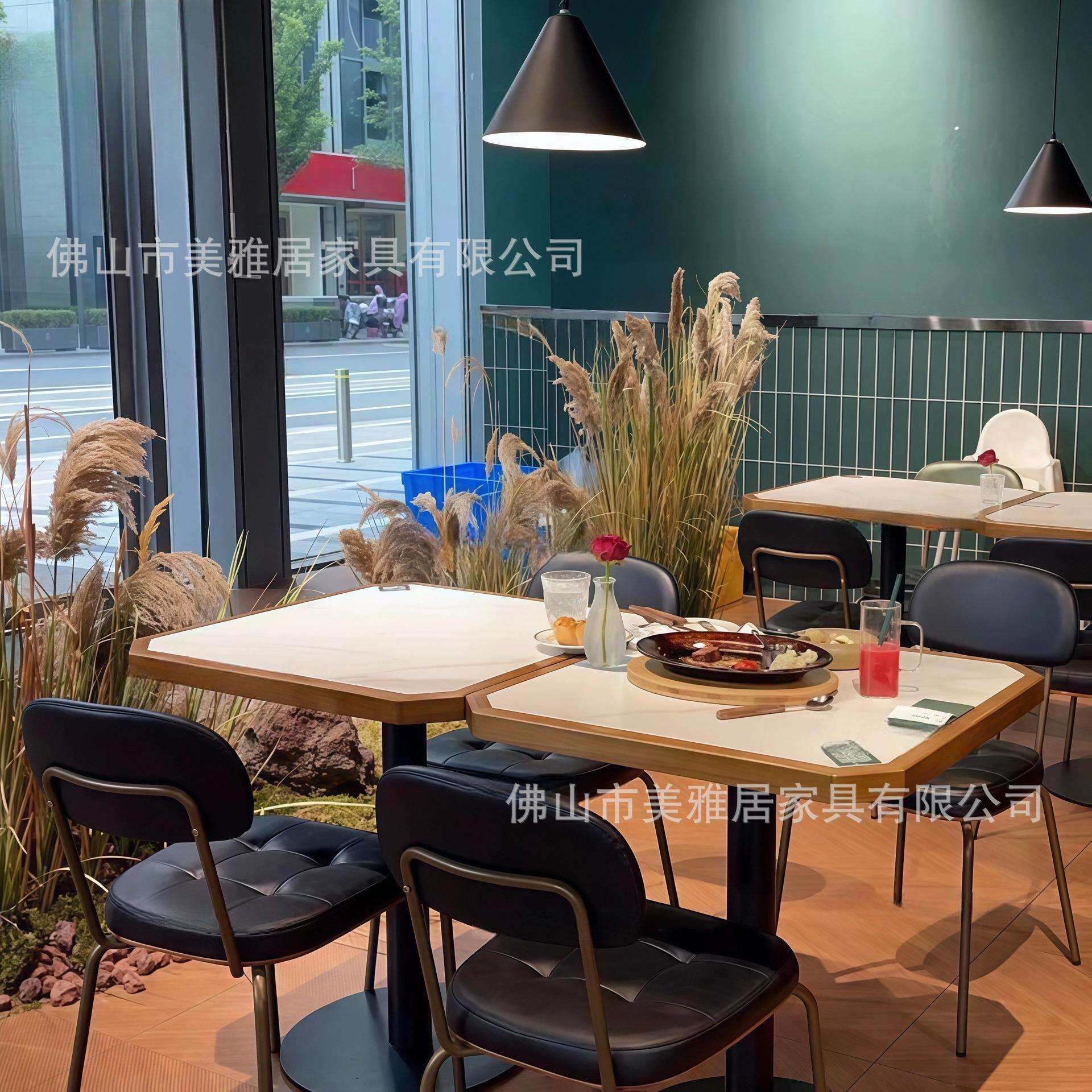 美式餐厅小酒馆方桌实木岩板桌椅组合咖啡厅甜品店大理石复古餐桌