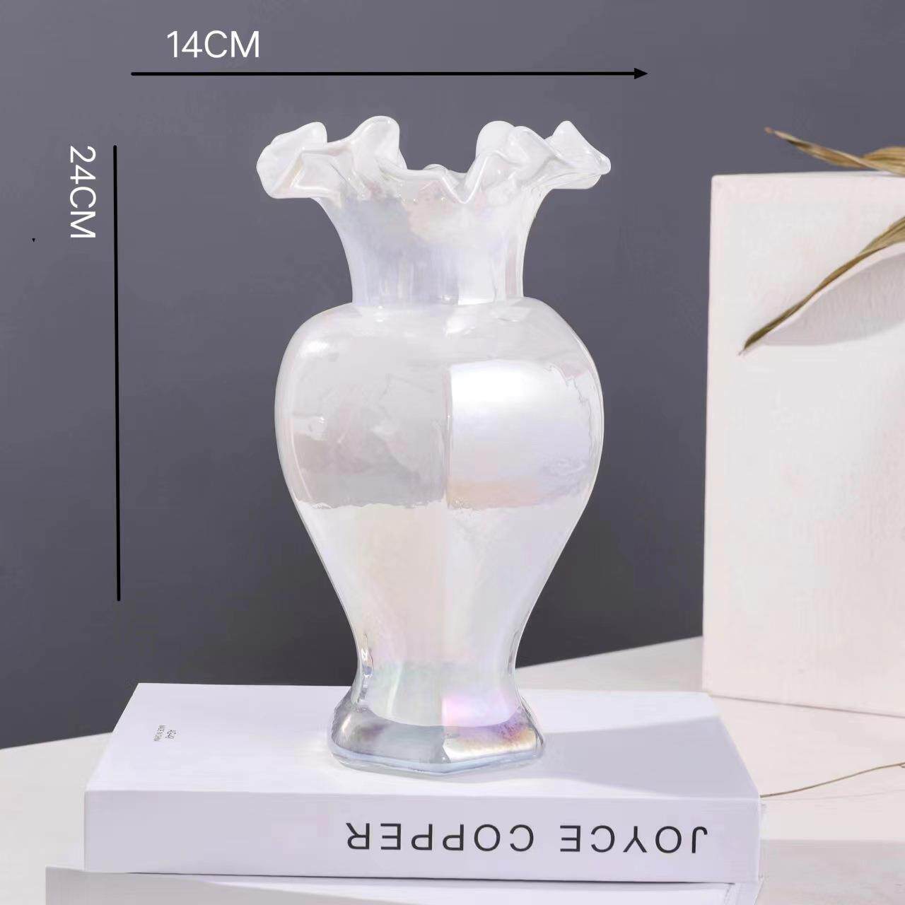 欧式手工玻璃花瓶石榴六角花瓶客厅餐桌家居插花器皿工艺品摆件