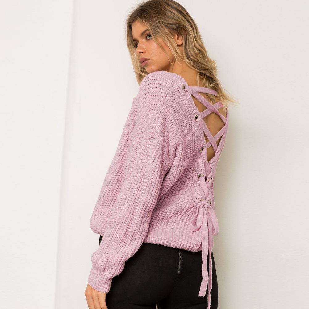 women bow front cardigan sweater chunky lace up knit casual