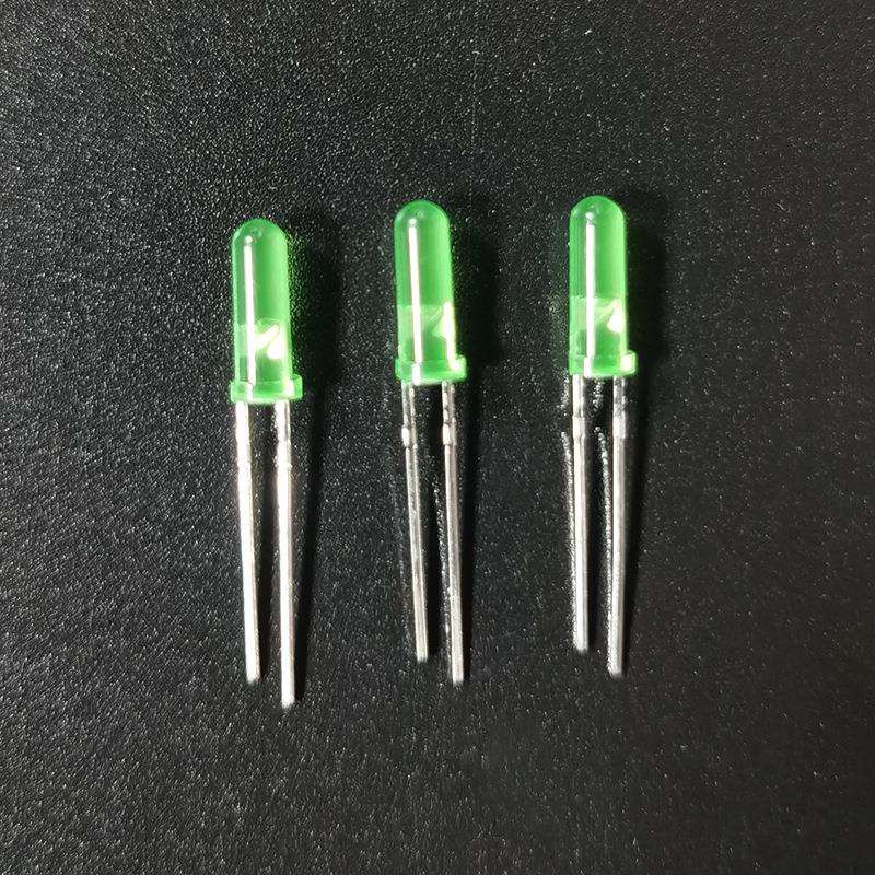 F3直插式小灯珠高头发光二极管3mmLED灯珠绿光圆头长胶体指示灯