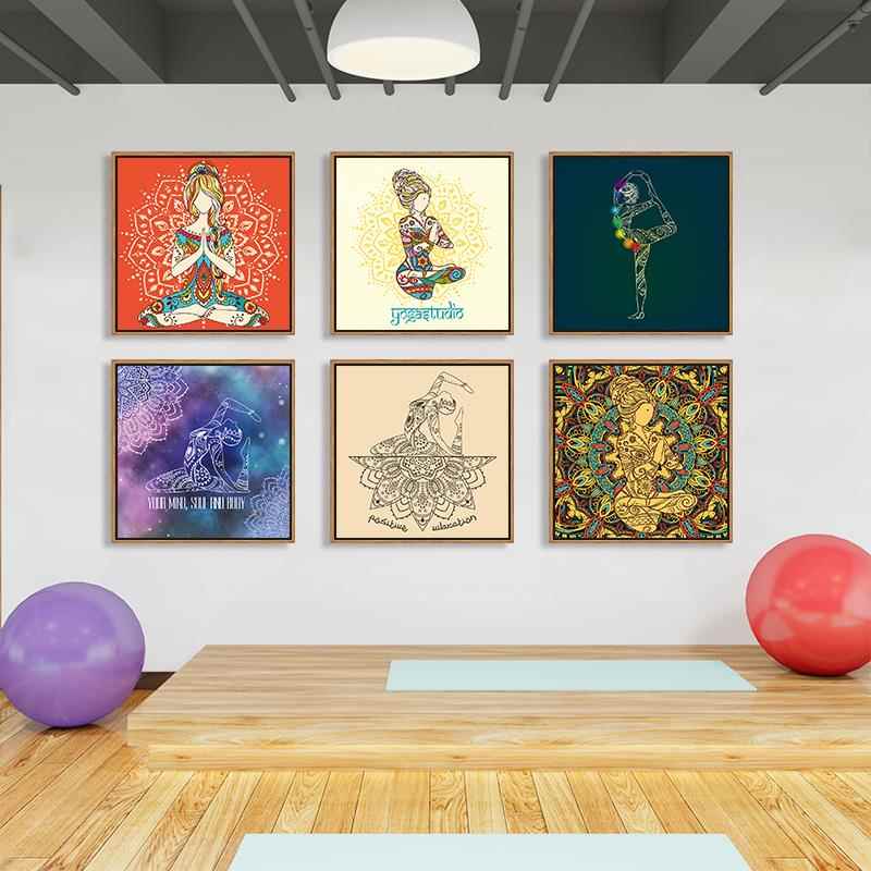 瑜伽馆挂画美容院装饰画养生会所曼陀罗壁画瑜伽体式教室墙画方形图片