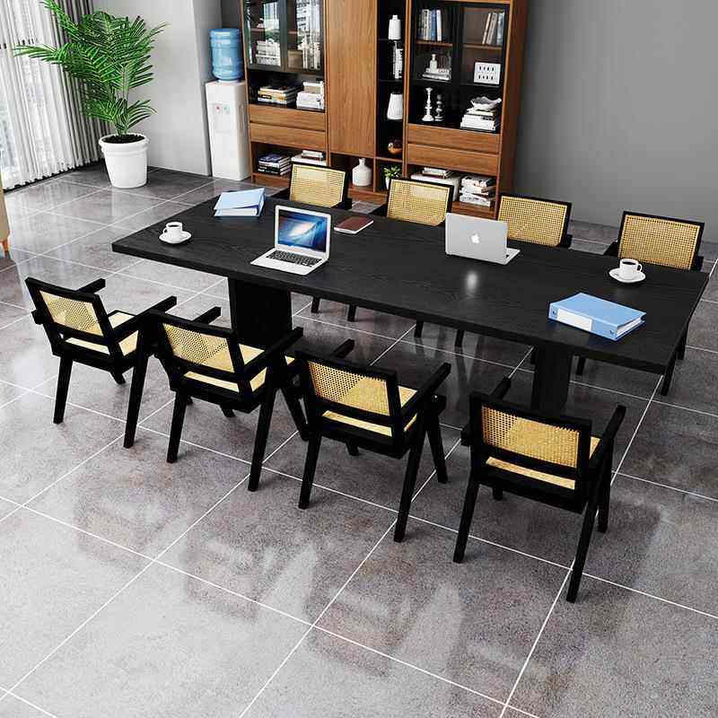 实木茶桌碳化黑色大板桌原木会议桌办公桌子接待洽谈茶台工作长桌