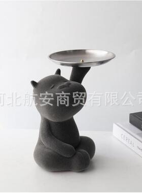 现实意代简约创多样式可爱托植绒小动物盘摆件收纳装饰软RAJ装饰