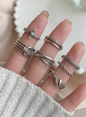 重工复古简约双层线条戒指女小众设计感轻奢素圈时尚个性开口指环