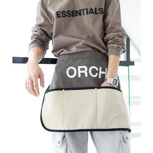 新款直销短款围裙帆布多口袋男女工作服奶茶店理发师匠人木工半身